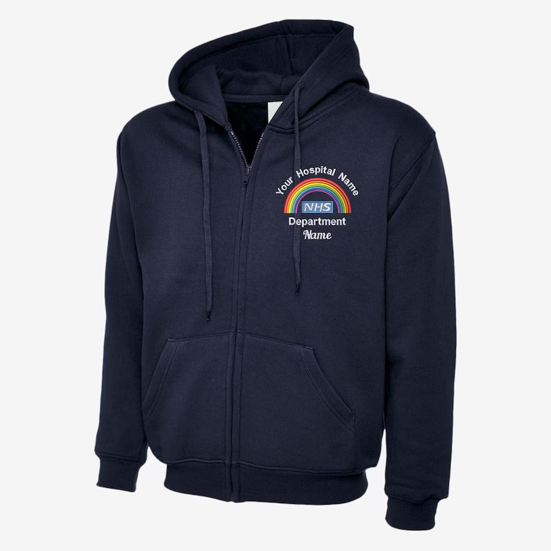 Embroidered Rainbow Nurse Zip Up Hoodie, Personalised Hospital/Department Name Monogrammed Hoodies, Medical Students Outfits, Nursing Gifts