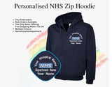 NHS Hoodie, Custom Department/Hospital Name Nurse Zip UP Hooded Jumper, Healthcare Worker Uniform, Free Embroidery