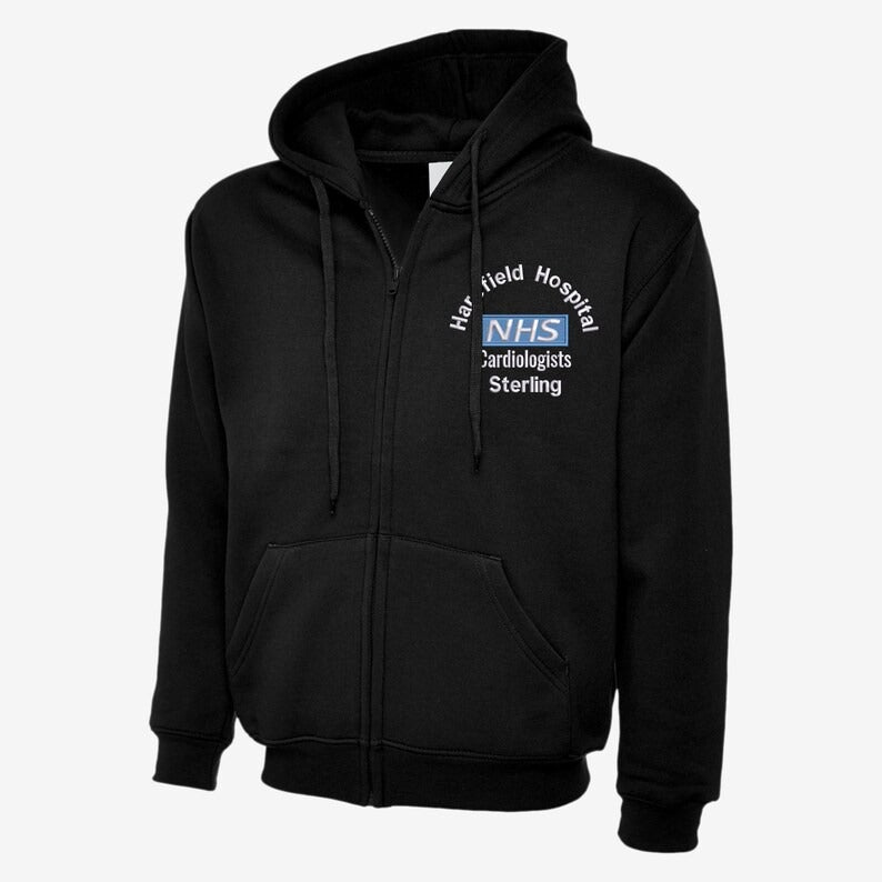 NHS Hoodie, Custom Department/Hospital Name Nurse Zip UP Hooded Jumper, Healthcare Worker Uniform, Free Embroidery