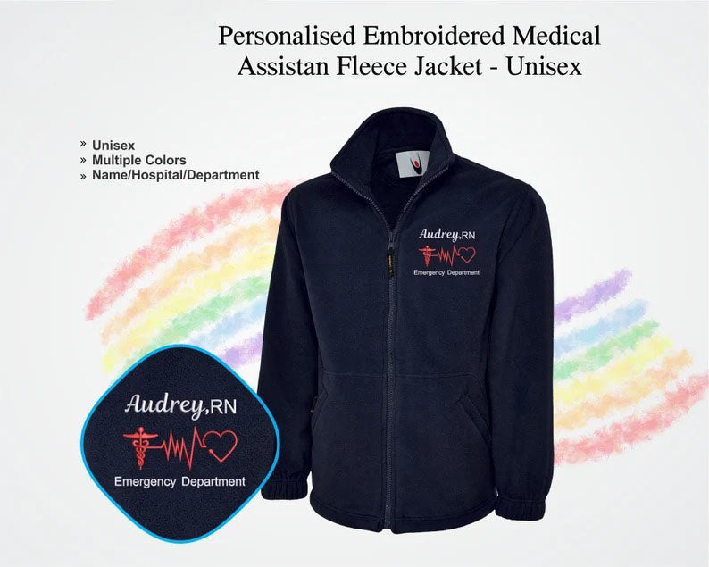 Embroidered Medical Assistant Fleece Jackets, Custom Name/hospital Department Nurse Jacket, Healthcare Staff Uniform, Medical Students Gifts