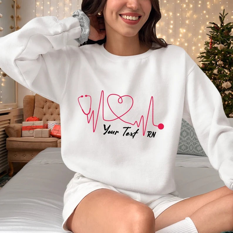 Personalised Christmas Nurse Sweatshirt, Custom Name RN Christmas Sweaters, Xmas Nurse Women Jumpers, Christmas Clothing, Nurse Xmas Present