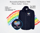 Embroidered Nurse NHS Fleece Jackets, Rainbow Heart Monogrammed Nurse Jackets, Personalised Name Medical Staff Uniforms