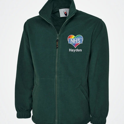 Embroidered Nurse NHS Fleece Jackets, Rainbow Heart Monogrammed Nurse Jackets, Personalised Name Medical Staff Uniforms