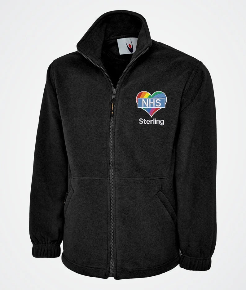 Embroidered Nurse NHS Fleece Jackets, Rainbow Heart Monogrammed Nurse Jackets, Personalised Name Medical Staff Uniforms