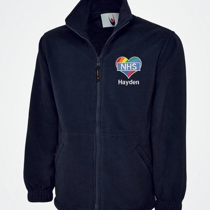 Embroidered Nurse NHS Fleece Jackets, Rainbow Heart Monogrammed Nurse Jackets, Personalised Name Medical Staff Uniforms
