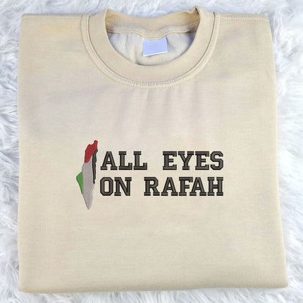 All Eyes On Rafah Embroidered Sweatshirt, Palestine Flag Map Sweater, Adults Sizes