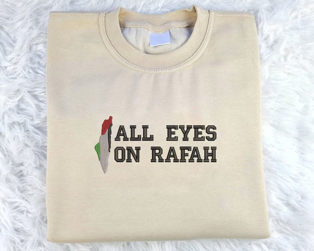 All Eyes On Rafah Embroidered Sweatshirt, Palestine Flag Map Sweater, Adults Sizes