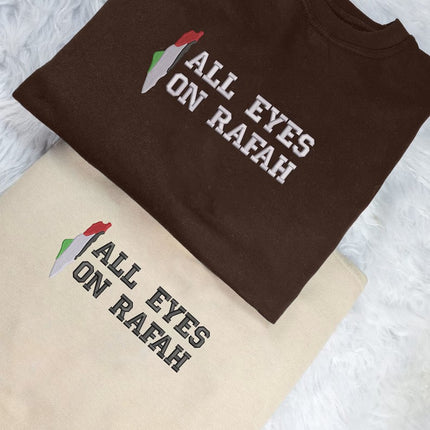 All Eyes On Rafah Embroidered Sweatshirt, Palestine Flag Map Sweater, Adults Sizes
