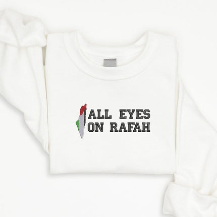 All Eyes On Rafah Embroidered Sweatshirt, Palestine Flag Map Sweater, Adults Sizes