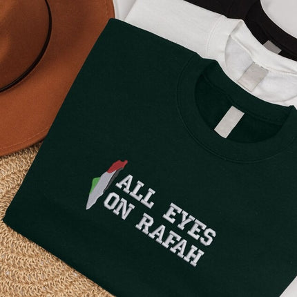 All Eyes On Rafah Embroidered Sweatshirt, Palestine Flag Map Sweater, Adults Sizes