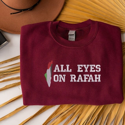 All Eyes On Rafah Embroidered Sweatshirt, Palestine Flag Map Sweater, Adults Sizes