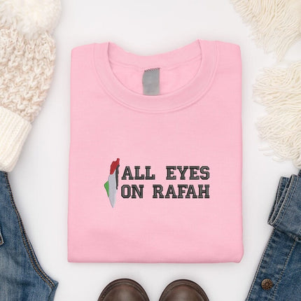 All Eyes On Rafah Embroidered Sweatshirt, Palestine Flag Map Sweater, Adults Sizes