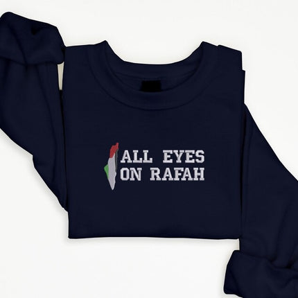 All Eyes On Rafah Embroidered Sweatshirt, Palestine Flag Map Sweater, Adults Sizes