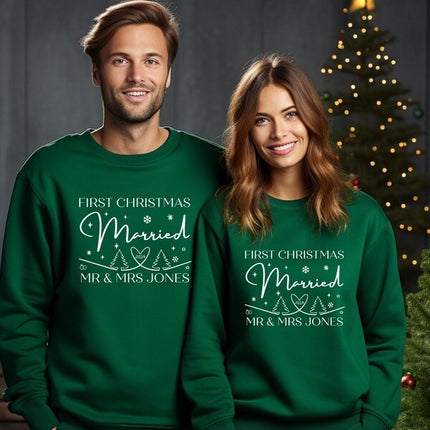 First Xmas Married Couple Sweatshirt, Personalised His & Hers Christmas Sweatshirt, Christmas Newlywed Couple Matching Tops, Xmas Outfits