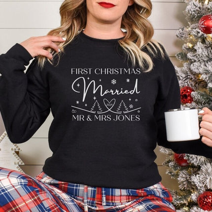First Xmas Married Couple Sweatshirt, Personalised His & Hers Christmas Sweatshirt, Christmas Newlywed Couple Matching Tops, Xmas Outfits