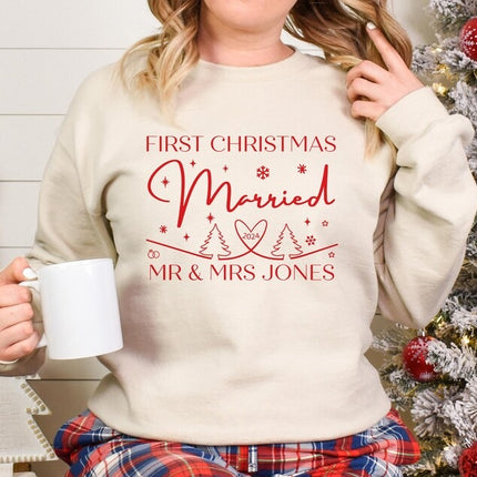 First Xmas Married Couple Sweatshirt, Personalised His & Hers Christmas Sweatshirt, Christmas Newlywed Couple Matching Tops, Xmas Outfits