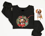 Custom Pet Photo Christmas Sweatshirt, Dog Photo & Name Ugly Xmas Sweatshirt, Christmas Wreath Printed Jumpers, Christmas Pet Lovers Gift