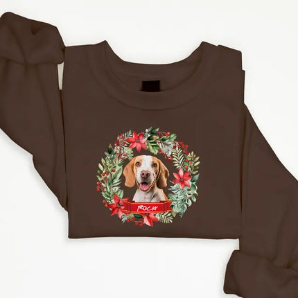 Custom Pet Photo Christmas Sweatshirt, Dog Photo & Name Ugly Xmas Sweatshirt, Christmas Wreath Printed Jumpers, Christmas Pet Lovers Gift