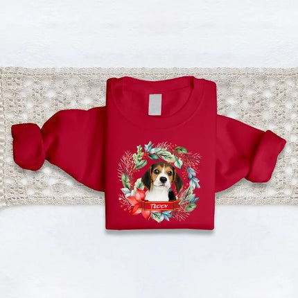 Custom Pet Photo Christmas Sweatshirt, Dog Photo & Name Ugly Xmas Sweatshirt, Christmas Wreath Printed Jumpers, Christmas Pet Lovers Gift