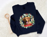 Custom Pet Photo Christmas Sweatshirt, Dog Photo & Name Ugly Xmas Sweatshirt, Christmas Wreath Printed Jumpers, Christmas Pet Lovers Gift