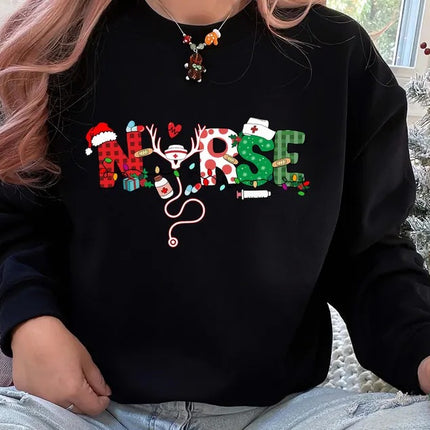 Christmas Nursing Sweatshirt, Christmas Nursing School Printed Sweatshirt, Nurse Xmas Holidays Jumpers for Womens, 2024 Christmas Nurse Tops