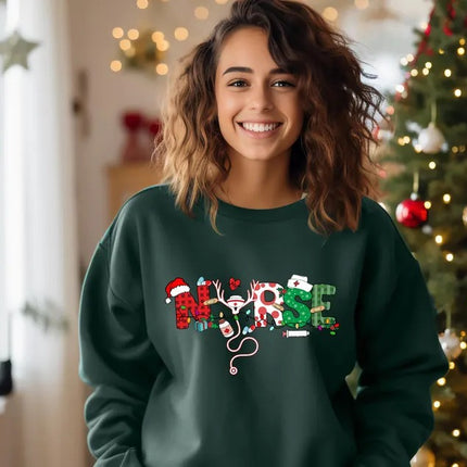 Christmas Nursing Sweatshirt, Christmas Nursing School Printed Sweatshirt, Nurse Xmas Holidays Jumpers for Womens, 2024 Christmas Nurse Tops
