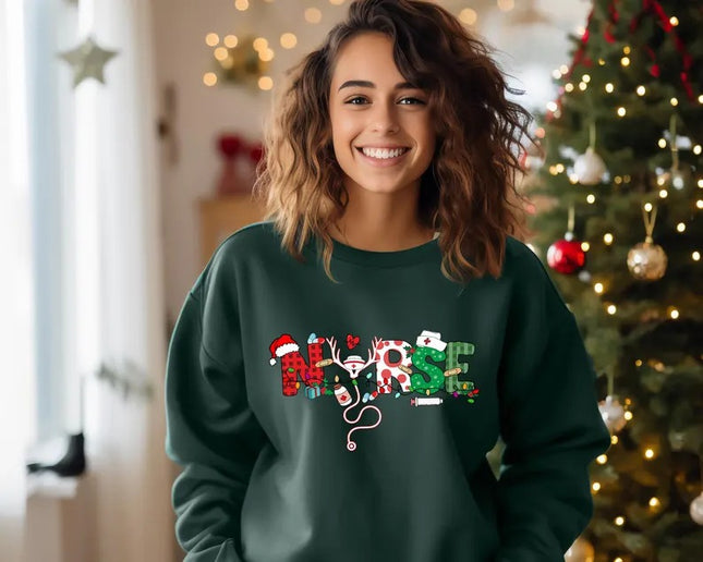 Christmas Nursing Sweatshirt, Christmas Nursing School Printed Sweatshirt, Nurse Xmas Holidays Jumpers for Womens, 2024 Christmas Nurse Tops