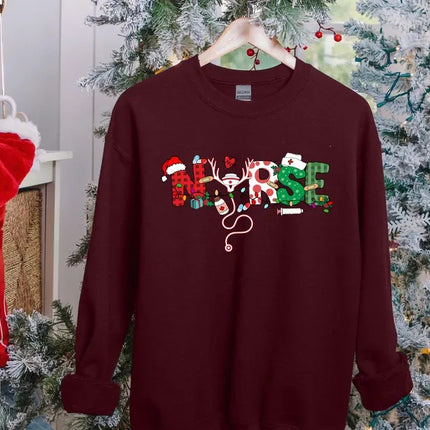 Christmas Nursing Sweatshirt, Christmas Nursing School Printed Sweatshirt, Nurse Xmas Holidays Jumpers for Womens, 2024 Christmas Nurse Tops