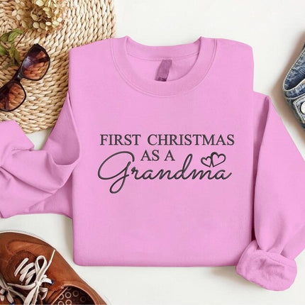 First Christmas As A Grandma Sweatshirt, Embroidered Christmas New Grandma Sweatshirt, Custom Grand Mother Name on Sleeves, Christmas Gifts