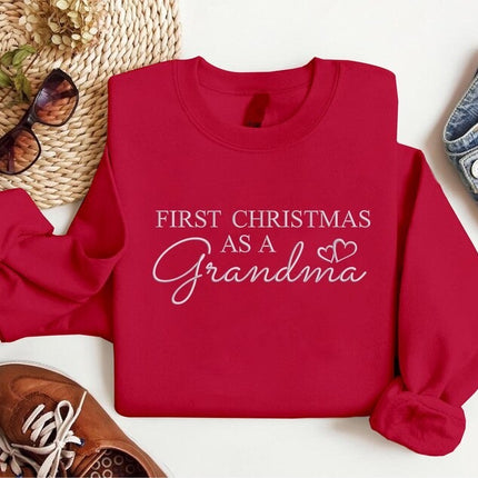 First Christmas As A Grandma Sweatshirt, Embroidered Christmas New Grandma Sweatshirt, Custom Grand Mother Name on Sleeves, Christmas Gifts