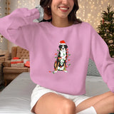 Santa Christmas Dog Sweatshirt, Cute Dog with Christmas Lights Printed Sweatshirt, Xmas Dog Lovers Sweater, Christmas Tops for Dog Owners