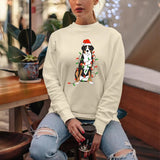 Santa Christmas Dog Sweatshirt, Cute Dog with Christmas Lights Printed Sweatshirt, Xmas Dog Lovers Sweater, Christmas Tops for Dog Owners