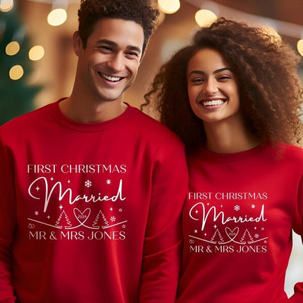 First Xmas Married Couple Sweatshirt, Personalised His & Hers Christmas Sweatshirt, Christmas Newlywed Couple Matching Tops, Xmas Outfits