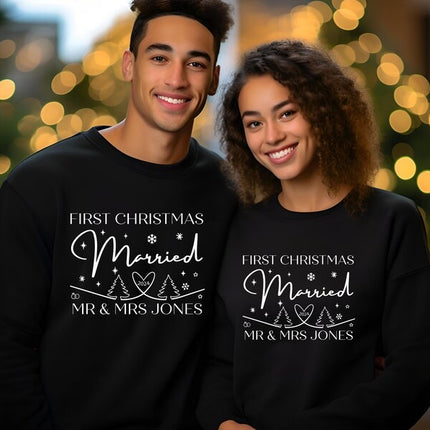 First Xmas Married Couple Sweatshirt, Personalised His & Hers Christmas Sweatshirt, Christmas Newlywed Couple Matching Tops, Xmas Outfits