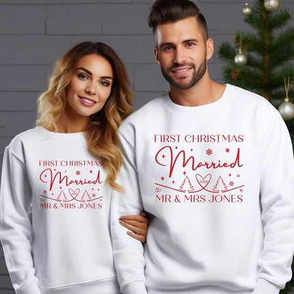 First Xmas Married Couple Sweatshirt, Personalised His & Hers Christmas Sweatshirt, Christmas Newlywed Couple Matching Tops, Xmas Outfits