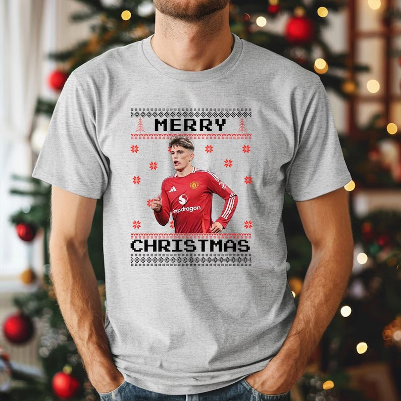 Manchester Garnacho Christmas Shirt, Garnacho Footballer Xmas Ugly TShirt, Christmas Football Lovers Printed Tops, Xmas Holiday Gift for Him