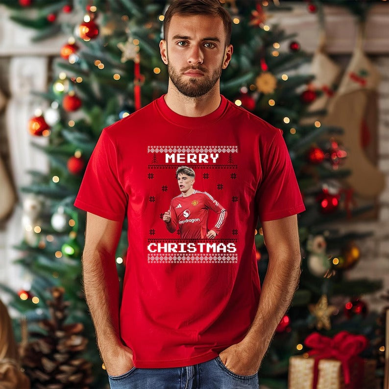 Manchester Garnacho Christmas Shirt, Garnacho Footballer Xmas Ugly TShirt, Christmas Football Lovers Printed Tops, Xmas Holiday Gift for Him