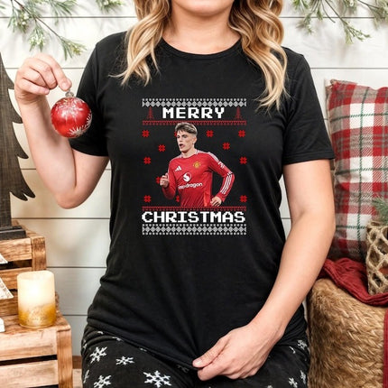 Manchester Garnacho Christmas Shirt, Garnacho Footballer Xmas Ugly TShirt, Christmas Football Lovers Printed Tops, Xmas Holiday Gift for Him