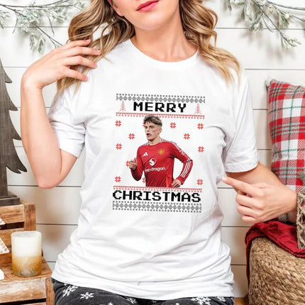Manchester Garnacho Christmas Shirt, Garnacho Footballer Xmas Ugly TShirt, Christmas Football Lovers Printed Tops, Xmas Holiday Gift for Him