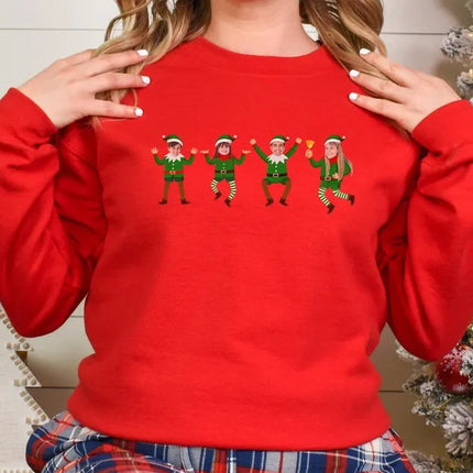 Family Photo Elf Christmas Sweatshirt, Personalised Dancing Elf Printed Sweatshirt, Xmas Elf Party Family Matching Top, Funny Christmas Gift