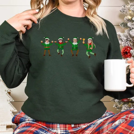 Family Photo Elf Christmas Sweatshirt, Personalised Dancing Elf Printed Sweatshirt, Xmas Elf Party Family Matching Top, Funny Christmas Gift