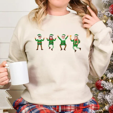 Family Photo Elf Christmas Sweatshirt, Personalised Dancing Elf Printed Sweatshirt, Xmas Elf Party Family Matching Top, Funny Christmas Gift