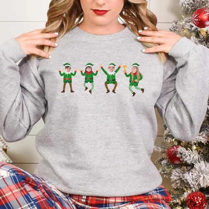 Family Photo Elf Christmas Sweatshirt, Personalised Dancing Elf Printed Sweatshirt, Xmas Elf Party Family Matching Top, Funny Christmas Gift