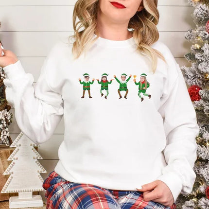 Family Photo Elf Christmas Sweatshirt, Personalised Dancing Elf Printed Sweatshirt, Xmas Elf Party Family Matching Top, Funny Christmas Gift