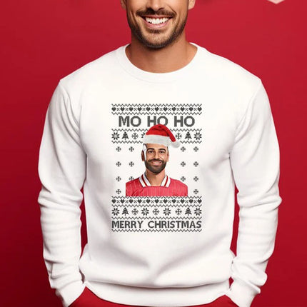 Mo Ho Ho Merry Christmas Sweatshirt, Mo Salah Red Ugly Christmas Jumper, Liverpool Salah Xmas Printed Sweater, Christmas Liverpool Fans Gift