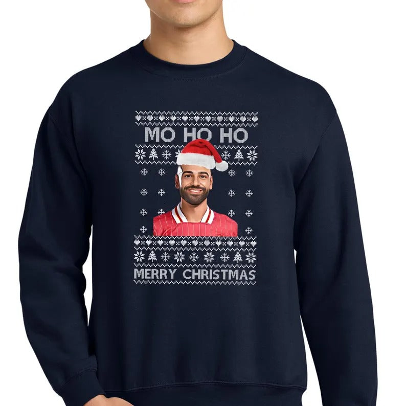 Mo Ho Ho Merry Christmas Sweatshirt, Mo Salah Red Ugly Christmas Jumper, Liverpool Salah Xmas Printed Sweater, Christmas Liverpool Fans Gift