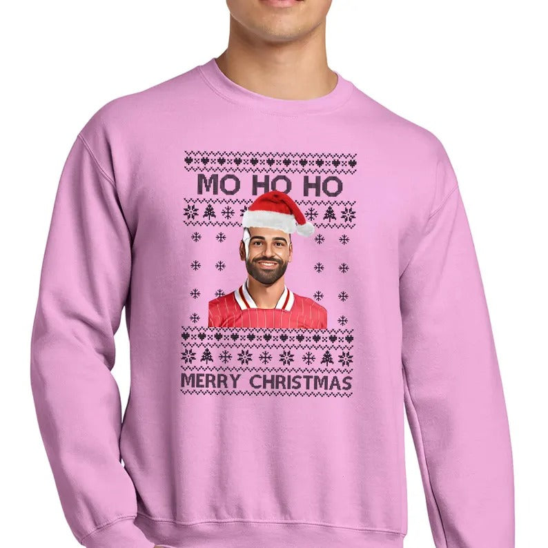 Mo Ho Ho Merry Christmas Sweatshirt, Mo Salah Red Ugly Christmas Jumper, Liverpool Salah Xmas Printed Sweater, Christmas Liverpool Fans Gift