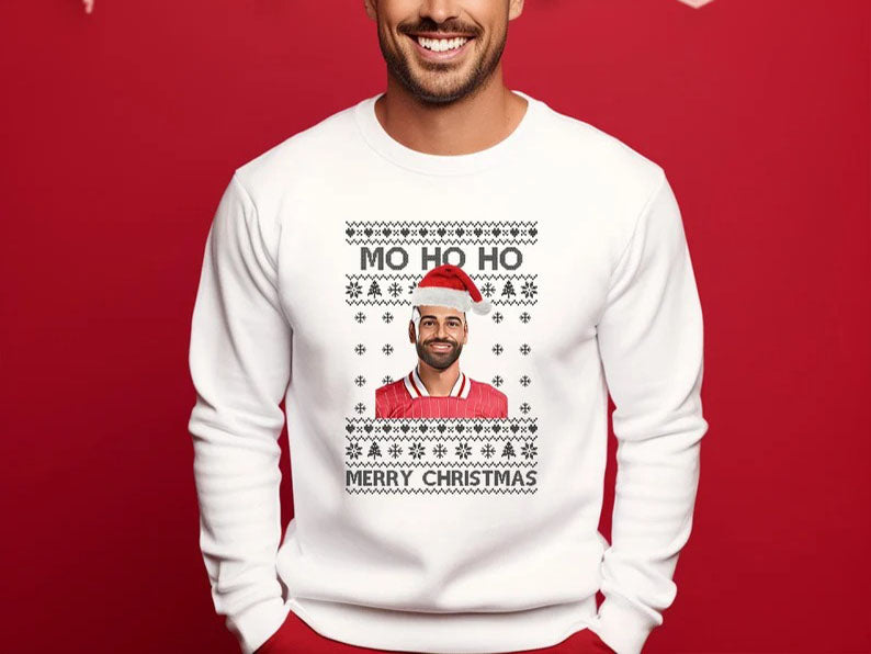 Mo Ho Ho Merry Christmas Sweatshirt, Mo Salah Red Ugly Christmas Jumper, Liverpool Salah Xmas Printed Sweater, Christmas Liverpool Fans Gift