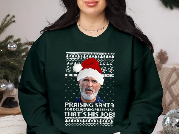 Roy Keane Ugly Christmas Sweatshirt, Roy Keane Praising Santa for Doing His Job Jumper, Manchester Xmas Printed Sweater Football Lovers Gift