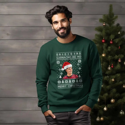 Garnacho Ho Ho Utd Red Sweatshirt, Manchester Garnacho Ugly Christmas Jumper